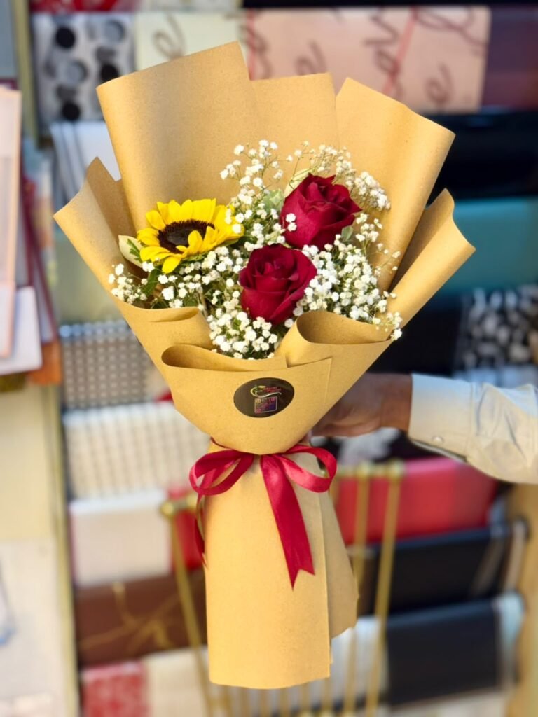 Imported Roses with Sunflower Bouquet