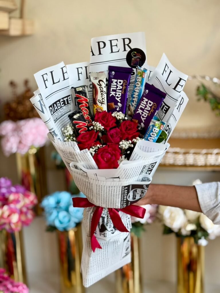 Imported Roses Bouquet with Chocolate — 5 Roses
