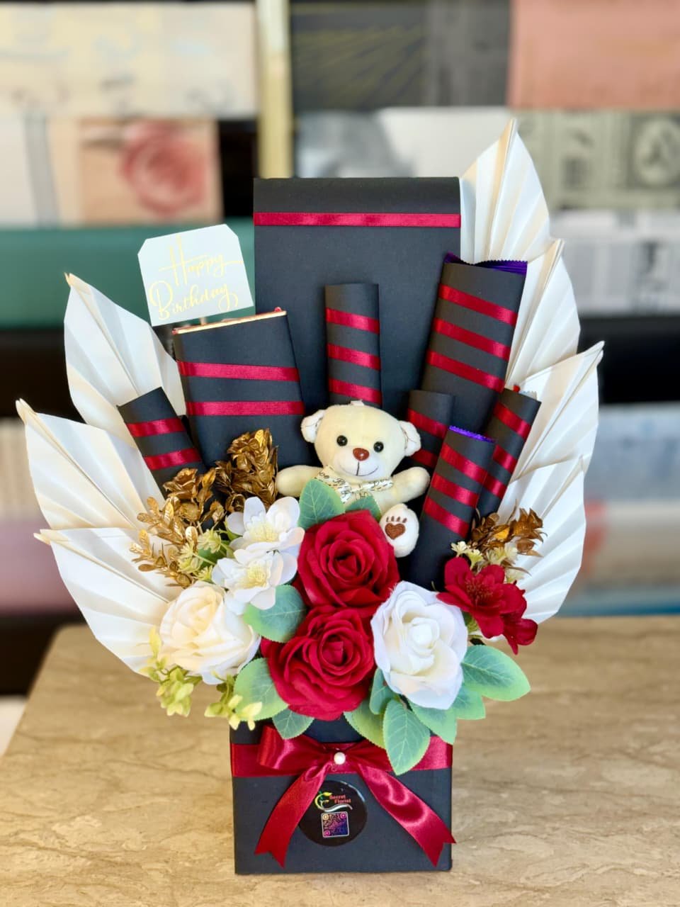 Chocolate, Teddy & Flower Gift Box - Image 1