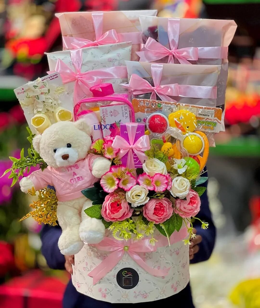 Teddy Bear Artificial Flower Gift Box - Image 1