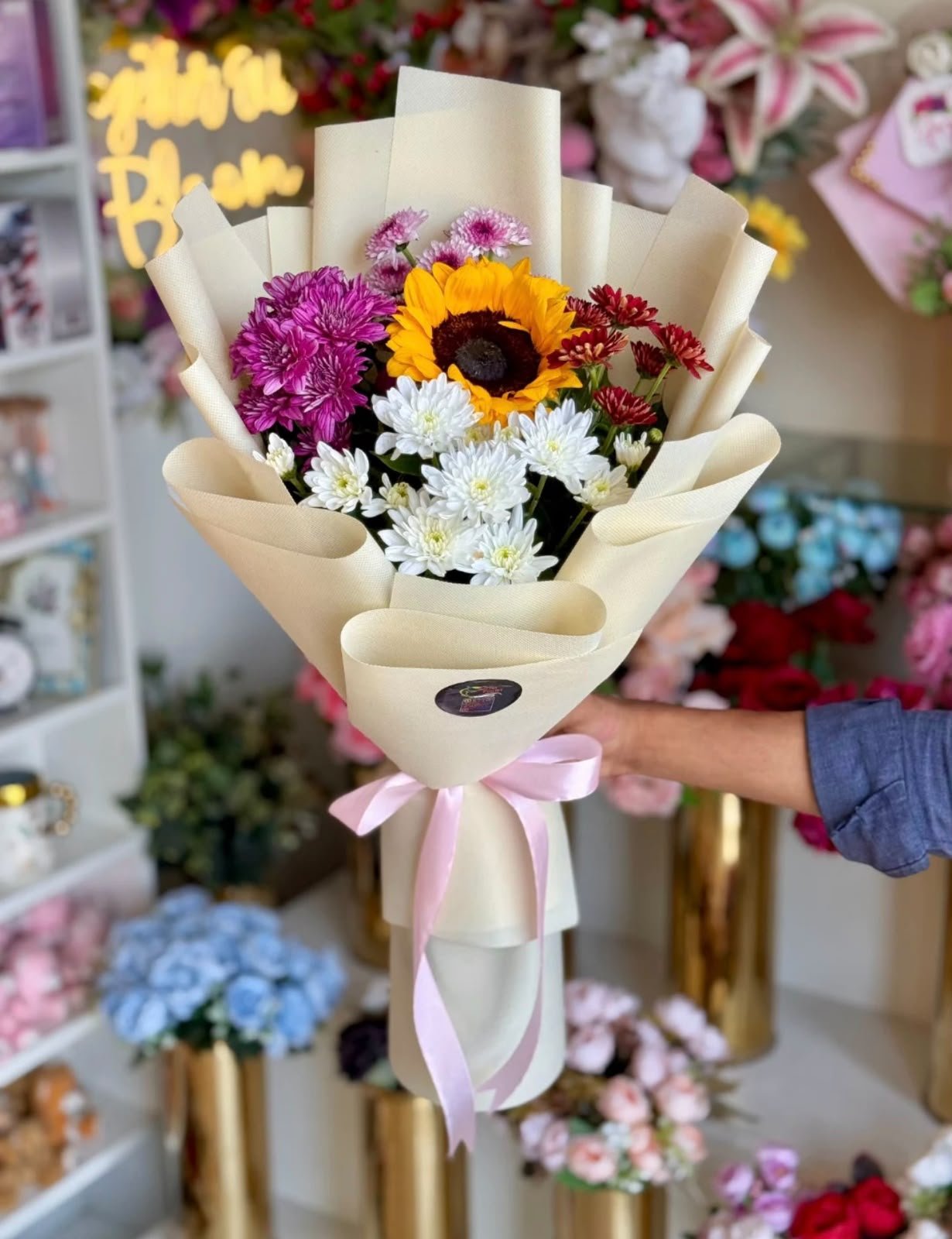Imported Chrysanthemum & Sunflower Bouquet - Image 1