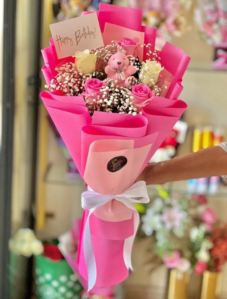Imported Roses Teddy Bouquet