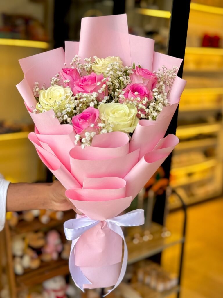 Imported White & Pink Roses Bouquet