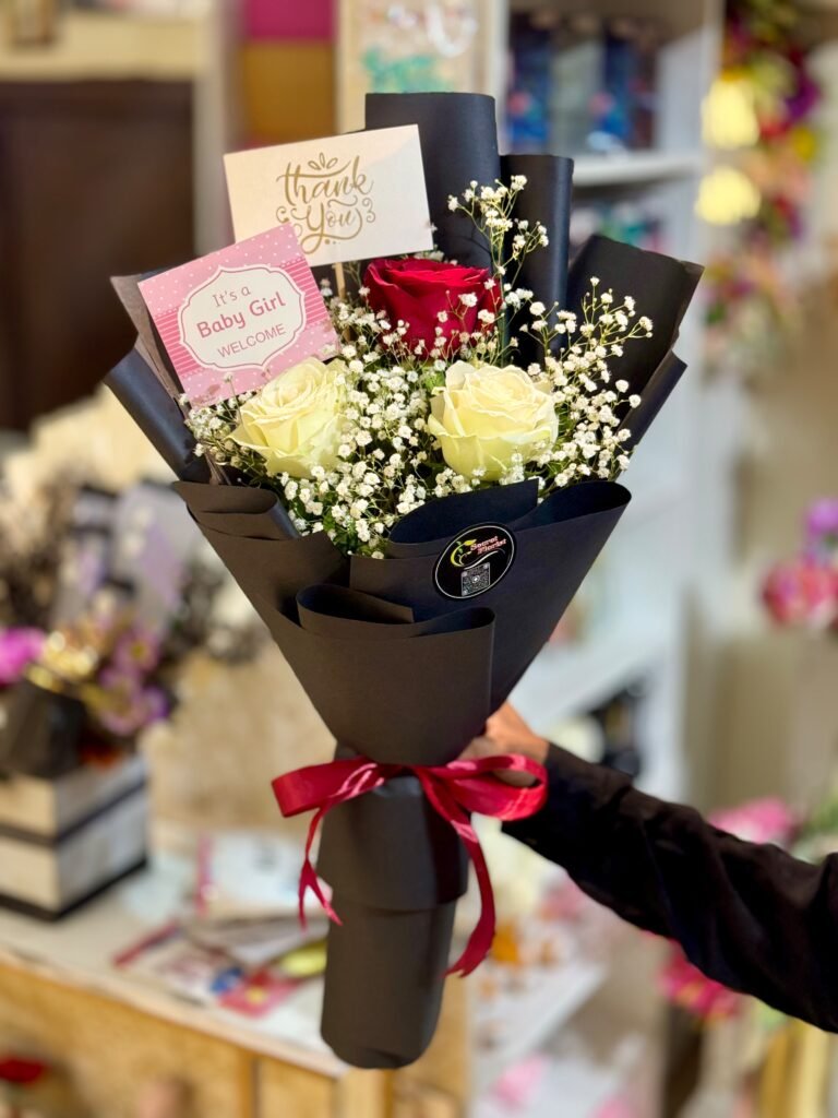 Three Imported Roses Card Bouquet
